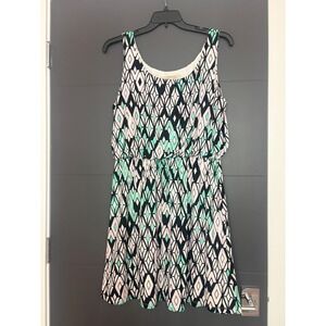 41 Hawthorn Geometric Diamond Print Sleeveless Elastic Waist Dress XL Mint Black